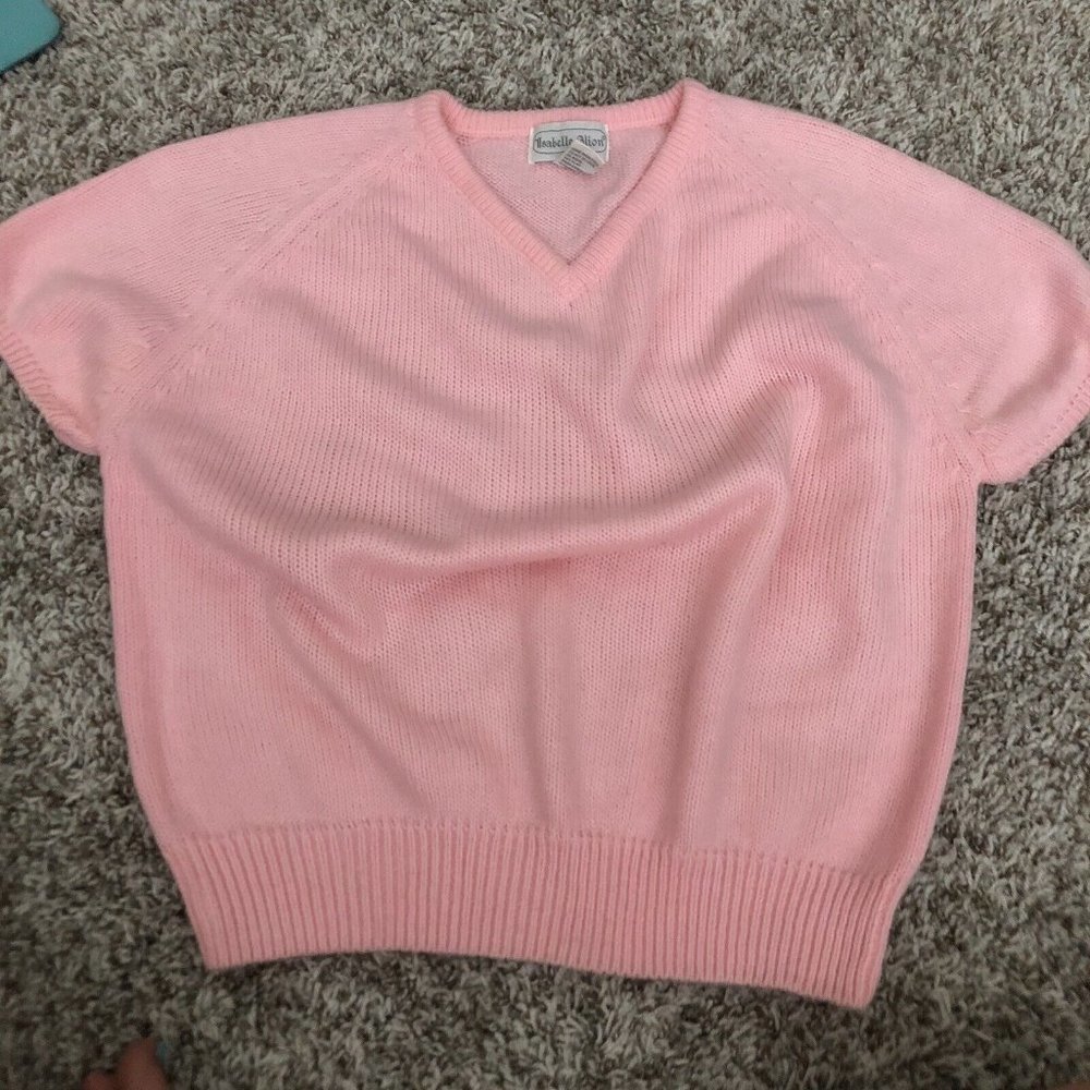 isabelle blion sweater vest Pink V Neck Short Sleeve Preppy  Size M